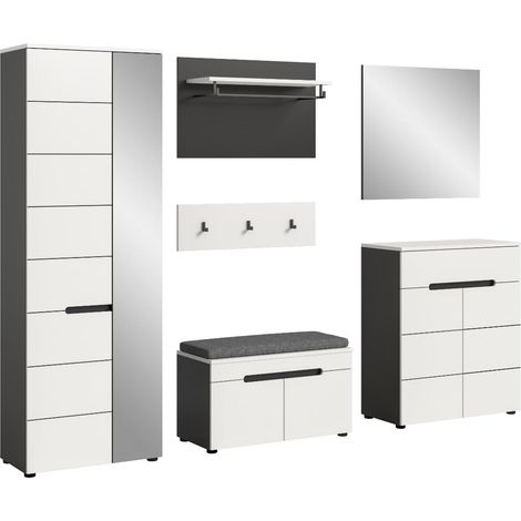 Canu Garderobenmöbel Set C6 inkl. Kissen weiß, grau.