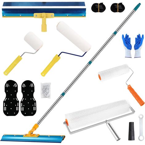 Kit de Rouleau Debulleur Ragreage, 9 Pièces avec Patins à Clous Raclette Sur Pied 3CM Rouleau Désaérateur 56CM Rouleaux 23CM+48CM Rouleaux 9CM+ 23CM Tige Télescopique 170CM (1/5)