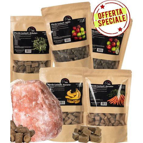 Angebot 5er-Pack Pferdekekse Apfel-, Karotten-, Kräuter-, Bananen-, getreidefreier Apfelgeschmack je 750 g più hymalaia Salz (1/5)