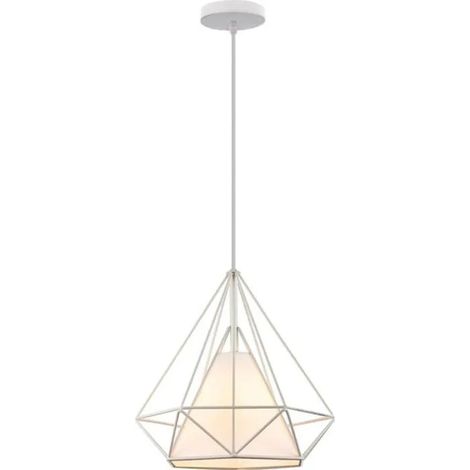 Lustre Suspension en Cage Diamant Suspension Luminaire Industrielle pour Salon Chambre Cuisine Blanc (1/4)