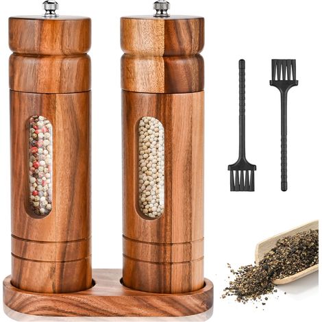 Lot de 2 moulins à sel et à poivre en bois avec accessoires (1/5)