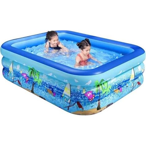 Piscines Gonflables, Piscine Rectangulaire Enfants,Matériau PVC,3 couches de valve de gonflage indépendante 147x105x50 cm (1/4)