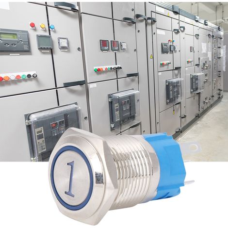 Reset-Taste, 16 mm, flach, rund, 5-polig, mit LED- und Digitalanzeige (1 blau), 3–6 V DC (1/5)
