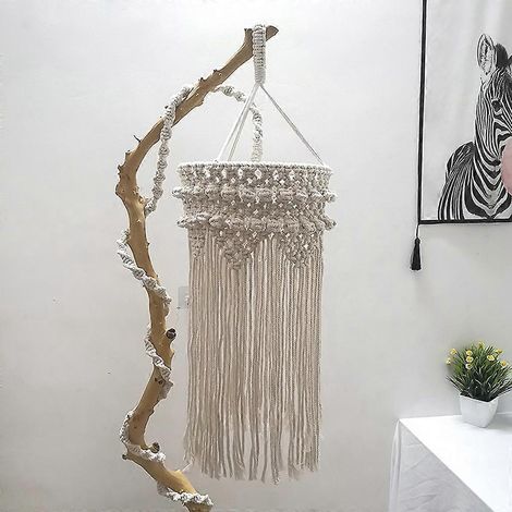 Abat-jour tissé à la main, tapisserie macramé, pompon, lampe suspendue, décoration intérieure (1/4)