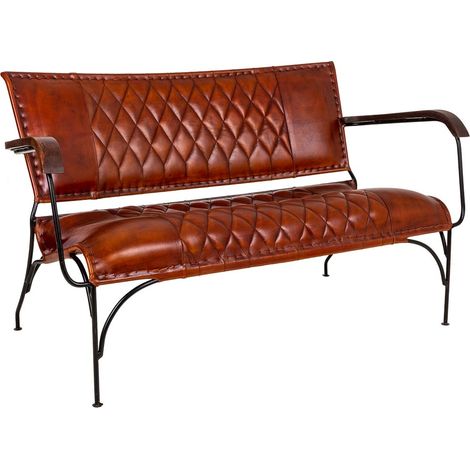 Banco de metal y piel marrón 127x71x76