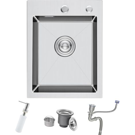 Évier de cuisine, en acier inoxydable 304, 35 x 45 cm, Petit Évier de cuisine, Encastrable, avec 2 Trous Pour Robinet et Trop-Plein, Siphon, Distributeur (1/5)