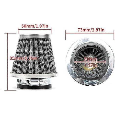 Filtre à air universel 50 mm pour moto, résistant à l'usure et robuste, compatible avec les motos et quads. (1/3)