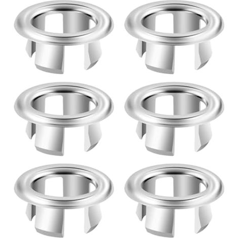 6 Pièces Débordement d'évier Anneau, Trop Plein Anneaux Bouchon, Anneau de Débordement d’évier, Lavabo Couvercle de Trop-Plein, pour évier, Cuisine, Bain (Argent) (1/4)