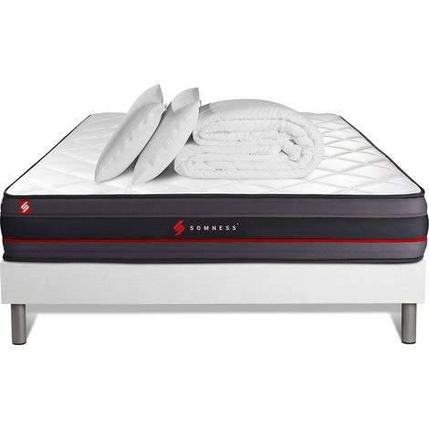 Komplettpaket Bett - Matratze 160x200 cm + Boxspringbett mit Lattenrost (im Set) + 2 Kopfkissen + Bettdecke - Regen