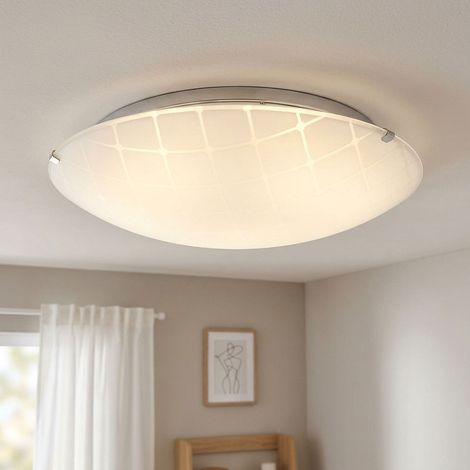 Plafoniera plafoniera soggiorno luce sala da pranzo lampada soggiorno cromo vetro opale, LED 12W 900Lm bianco neutro, DxH 30x10cm (1/5)