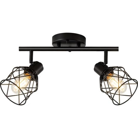 Plafonnier Industriel Spots et Rails de Spots Noir, Plafonnier 2 Spots LED Orientable avec Douille , Spots de Plafond , Rampe Spot Applique (1/5)
