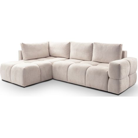 Selsey Taremi – Ecksofa Schlaffunktion, Bettkasten, hydrophober Chenille, beidseitig, Hellbeige