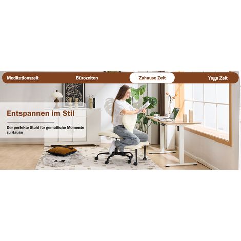 Fauteuil de bureau crème en cuir avec base pivotante en croix, roulettes silencieuses et dossier large pour bureau (1/5)
