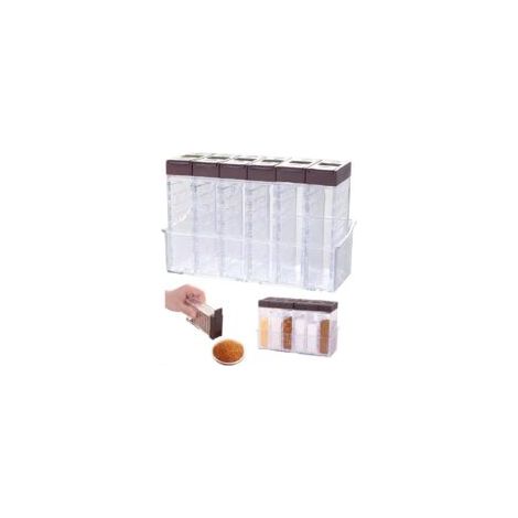 Boite à Épices Plastique 6 en 1,Boite Epice Voyage,Pot Epices Cuisine Camping,Bocaux Epice Rangement avec Couvercle,Spice Jars,Boîtes Assaisonnement Transparente pour Sel, Poivre, Sucre (1/5)
