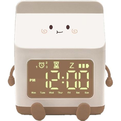 Bonito despertador infantil, reloj digital, despertador de cartón de leche, despertador infantil, despertador de 5 minutos, decoración de dormitorio, regalo de cumpleaños, marrón. (1/5)