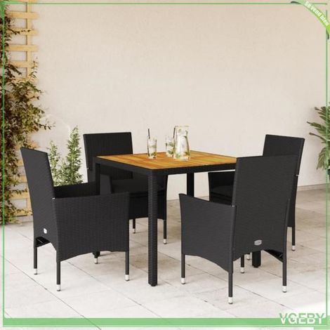 Ensemble à manger de jardin - 5 pcs - Noir - Résine tressée anti-UV - Table acacia 90x90 cm (1/5)