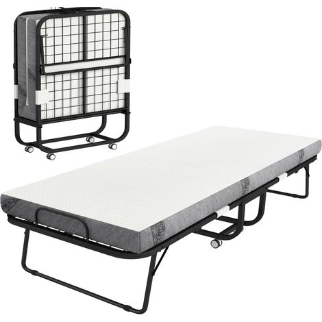 Lit pliant d'appoint 90x200 cm en acier blanc et noir avec matelas - gain de place (1/5)