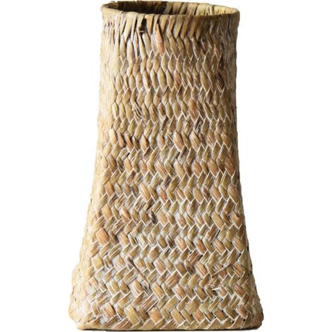 Vase en osier tressé avec tiges de blé, forme conique, blanc, composition de fleurs séchées (1/2)