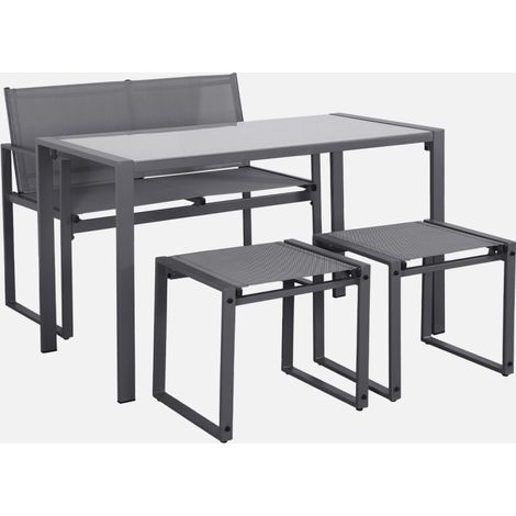 Conjunto de mesa de jardín encastrable, 4 plazas