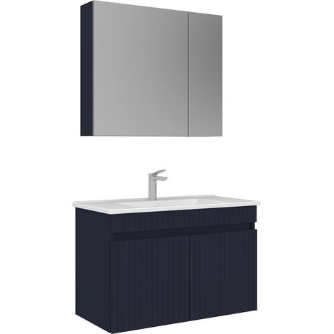 Set mobile lavabo con specchio (2 pezzi) "Tivoli 85" - 85 x 45 x 57 cm - Blu navy opaco (1/5)