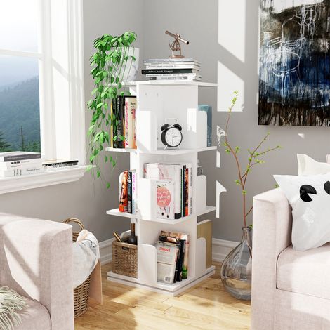 Petite Bibliothèque, Rotative à 360°, pour Vos Livres et CD, H x L x P : 98 x 40 x 40 cm, Blanche (1/5)
