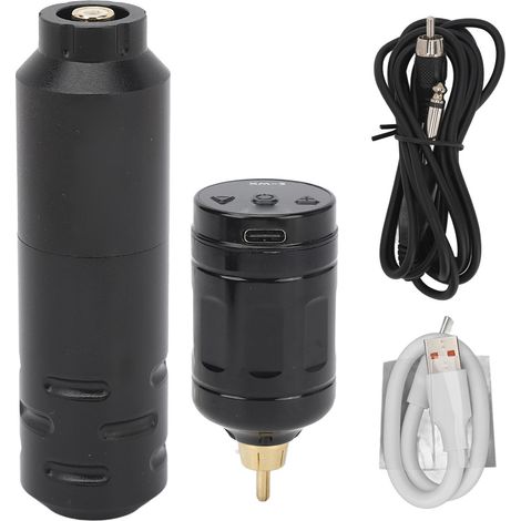 Stylo à tatouer noir, kit d'alimentation sans fil avec interface RCA, stylo à tatouer rotatif, batterie 2000 mAh, kit machine à tatouer (1/5)