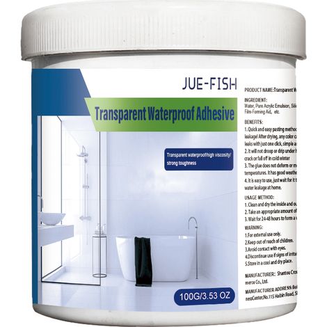 Jue-Fish : colle imperméabilisante transparente, enduit imperméabilisant transparent pour salle de bains et balcons, sans démolition de carrelage, colle anti-fuites pour toiture (1/5)