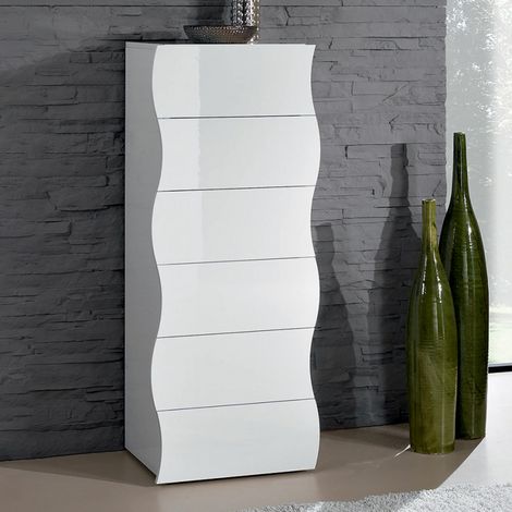 Web Furniture Settimino Moderno Onda 6 Cassetti Bianco Lucido - 121,7x50x40 cm (1/5)