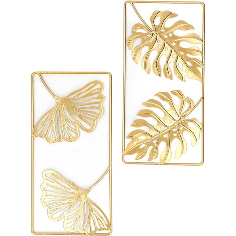 Décoration Murale Dorée en Métal, 2 Feuilles de Ginkgo Sculptées pour Salon, Chambre ou Bureau - 23,8 x 12 cm (1/5)
