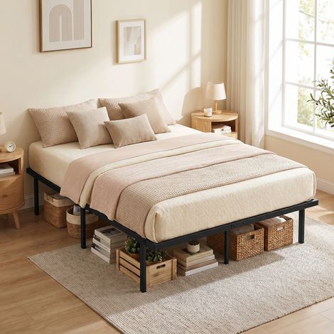 Cadre de lit en métal 140x200 cm avec rangement intégré sous le sommier, structure en acier robuste, lit à lattes sans sommier à ressorts, idéal chambre adulte. (1/5)