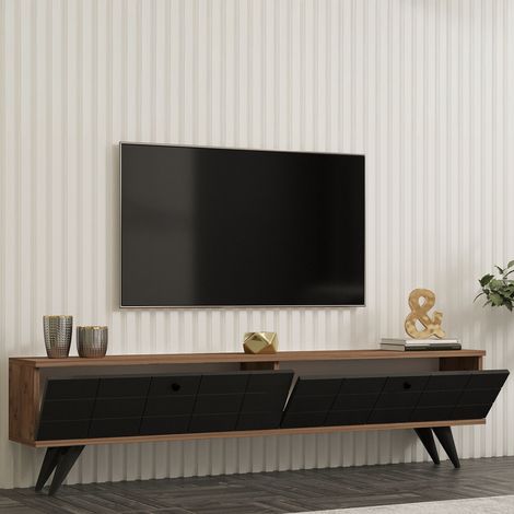 Mueble para TV Tresana, 2 Puertas, Apertura Abatible, 2 Compartimentos, 160x25x35h cm Negro Antracita (1/5)