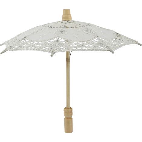 Parasol de mariage en dentelle coton brodé fait main ombrelle beige accessoire cérémonie (1/5)
