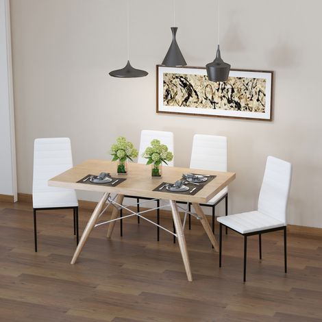 Ensemble de 4 chaises rembourrées pour salon ou salle à manger, chaises de cuisine modernes en métal et tissu blanc (1/5)
