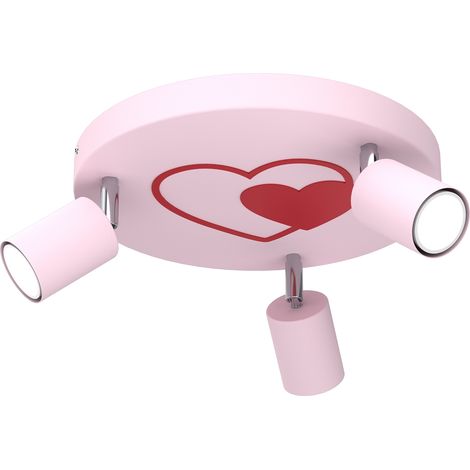 Plafonnier 3 spots orientables rose cœurs GU10 Luminex