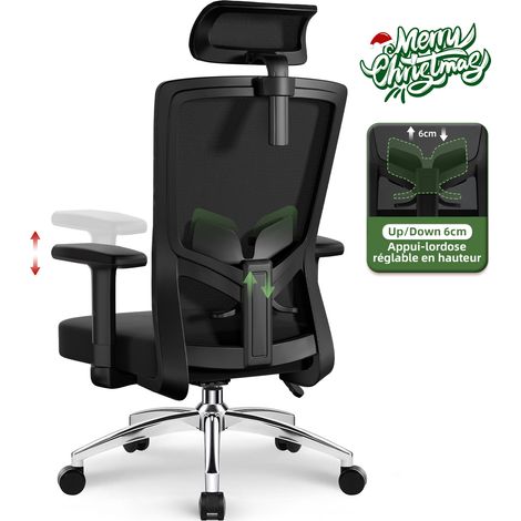 Chaise de Bureau-Chaise Bureau Ergonomique-Inclinable de 90 à 130°-Réglables Appuie-tête,Soutien Lombaire et Accoudoirs (1/5)