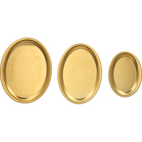 Plateau à dessert en acier inoxydable poli miroir, lot de 3, finition or. (1/5)