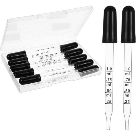 10 pipetas de vidrio de 1 ml，goteros de silicona para líquidos，goteros con medidas，pipetas con cabezal de goma，pipetas transparentes