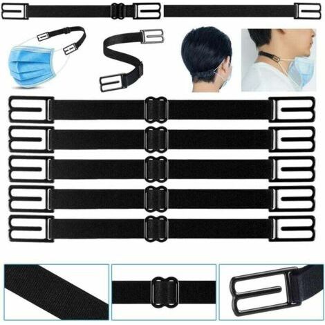 Clips de masque 5 noirs, élastiques de sangle de réglage du masque, crochets de masque pour réduire la pression et améliorer le confort derrière l'oreille HANBING (1/5)
