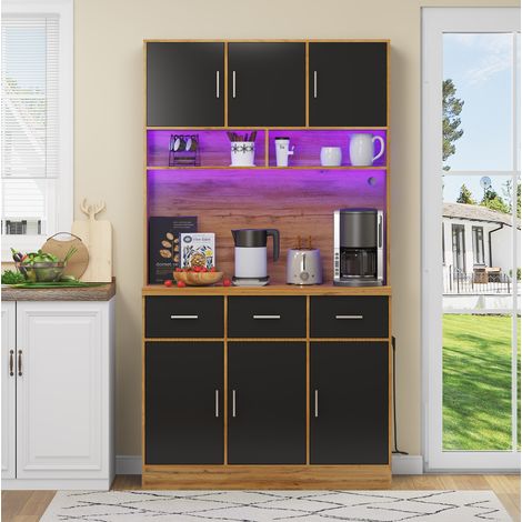 Aparador 100/40/180 cm natural y negro con LED, puertos USB y gran capacidad (1/5)