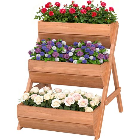 Jardinière surélevée en bois avec trous de drainage pliable 65 x 75 x 76 cm marron pour salon pour jardin niveaux drainage, (1/5)