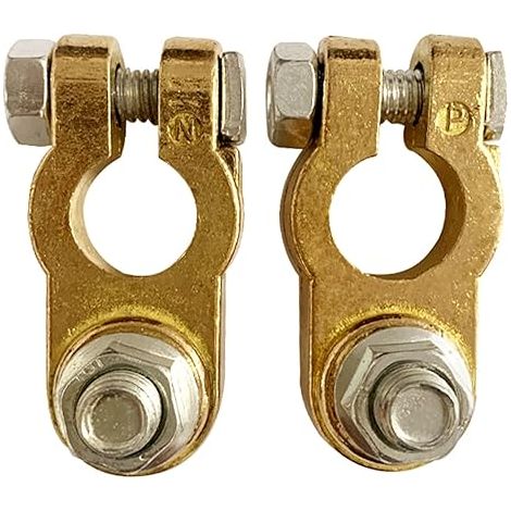 Lot de 2 connecteurs de bornes de batterie en laiton, bornes à déconnexion rapide pour batterie de voiture, bateau, camping-car, positif et négatif (doré) (1/5)