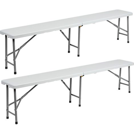 Confezione da 2 panche pieghevoli per catering, bianche, 180 x 28