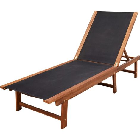 INLIFE Chaises longues 2pcs et table Bois d'acacia solide et textilène (1/5)