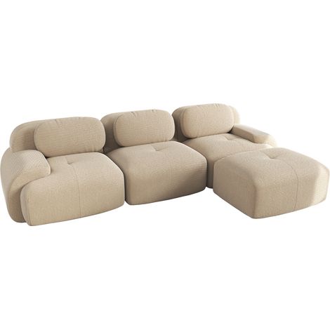 Divano angolare modulare beige in tessuto effetto velluto, senza montaggio, 298 cm (1/5)
