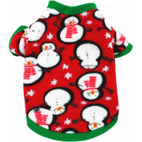 Veste polaire chaude d'hiver pour chien, tailles XS à L, sweat-shirt chiot Teddy, motif bonhomme de neige rouge de Noël, taille M. (1/5)
