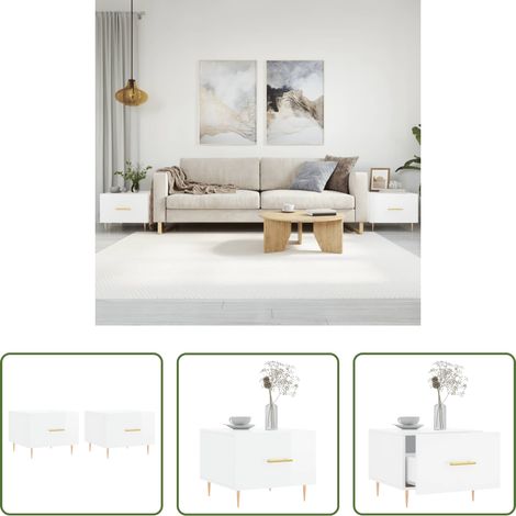 Wohnzimmer - Couchtische 2 Stk. Hochglanz-Weiß 50x50x40 cm Holzwerkstoff (1/5)