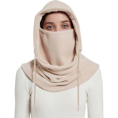 Damen Winter-Sturmhaube mit integriertem Schal, dick, warm, aus Polarfleece, winddicht, verstellbar-Beige