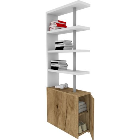Comodino libreria salvaspazio con design moderno - Narciso - Bianco e Quercia (1/5)