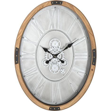 Reloj Pared Pino Metal 50X8X68 Movimiento Plateado (1/5)