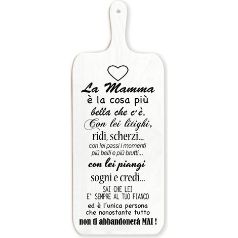 Lupia - Tagliere Decorativo LIGHT WHITE con manico in Legno 15x37 cm CUORE DI MAMMA Regalo per la festa della mamma, compleanno, anniversario, onomastico (1/2)